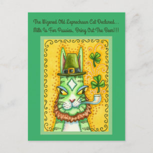 CARTES POUR FÊTES ANNUELLES HISS N'FITZ LEPRECHAUN, ST. CHAT AMUSANT DE LA JOU