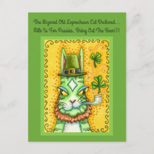 CARTES POUR FÊTES ANNUELLES HISS N'FITZ LEPRECHAUN, ST. CHAT AMUSANT DE LA JOU