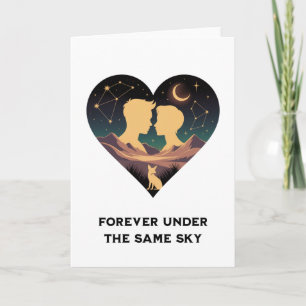 Cartes Pour Fêtes Annuelles Histoire d'amour cosmique Cœur avec amants et Art