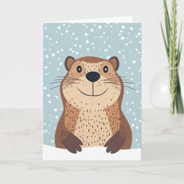 Cartes Pour Fêtes Annuelles Hiver amusant de la marmotte (Devant)