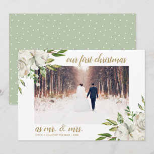 Cartes Pour Fêtes Annuelles Hiver Blanc Floral Premier Mariage de Noël Photo