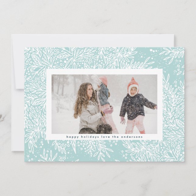 Cartes Pour Fêtes Annuelles Hiver Bleu clair & Icy Blanc cadre de Noël (Devant)