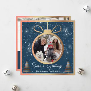 Cartes Pour Fêtes Annuelles Hiver Bleu or ornement de Noël 2 Photo