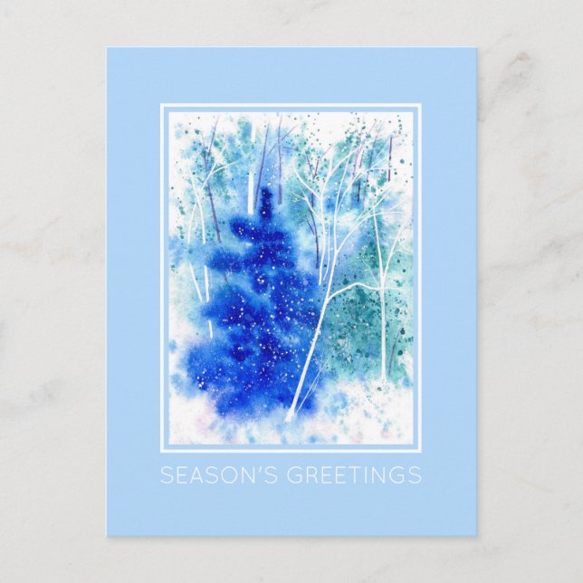 Cartes Pour Fêtes Annuelles Hiver Bois Aquarelle Art (Devant)