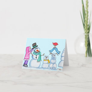Cartes Pour Fêtes Annuelles Hiver - Bonhomme de neige, chat de neige, chien de