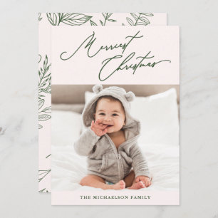 Cartes Pour Fêtes Annuelles Hiver Botanique rose Merriest Photo de Noël