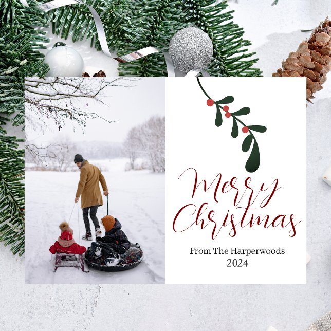 Cartes Pour Fêtes Annuelles Hiver Floral Feuilles Famille de Noël Une photo (Créateur téléchargé)