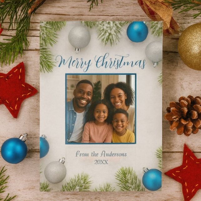 Cartes Pour Fêtes Annuelles Hiver Frost Elegance Bleu & Argent Ornements (Créateur téléchargé)