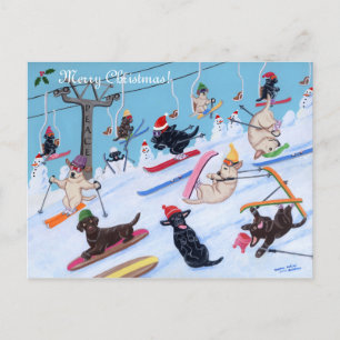 Cartes Pour Fêtes Annuelles Hiver Fun Noël Ski Laveurs Peinture