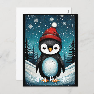 Cartes Pour Fêtes Annuelles Hiver neige Père Noël Penguin Noël