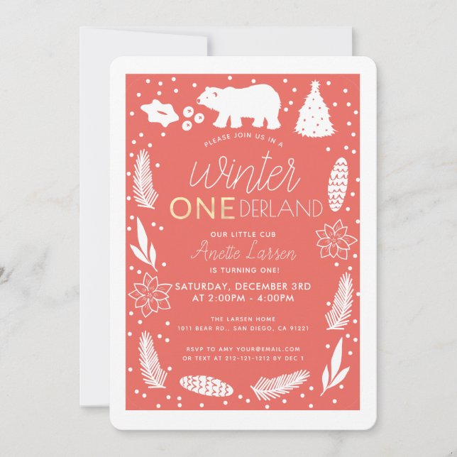 Cartes Pour Fêtes Annuelles Hiver ONE derland Ours polaire Anniversaire Invita (Devant)
