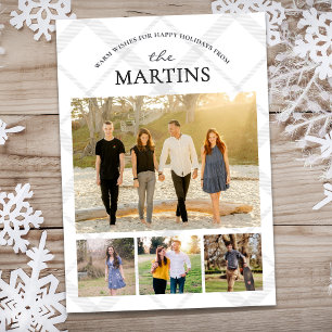 Cartes Pour Fêtes Annuelles Hiver Plaid Famille Multiphoto Collage Souvenirs