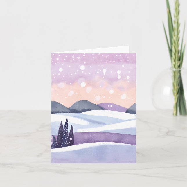 Cartes Pour Fêtes Annuelles Hiver Purple Hills Aquarelle (Devant)
