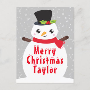 Cartes Pour Fêtes Annuelles Hiver Snowman Silver Grey Joyeux Noël