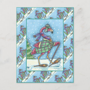 CARTES POUR FÊTES ANNUELLES HIVER SNOWSHOOWS & COAT PINK FLAMANT ROSE TREKKING