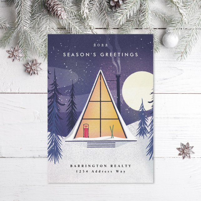 Cartes Pour Fêtes Annuelles Hiver Un Chalet De Ski Cadre Illustré Portrait (Créateur téléchargé)