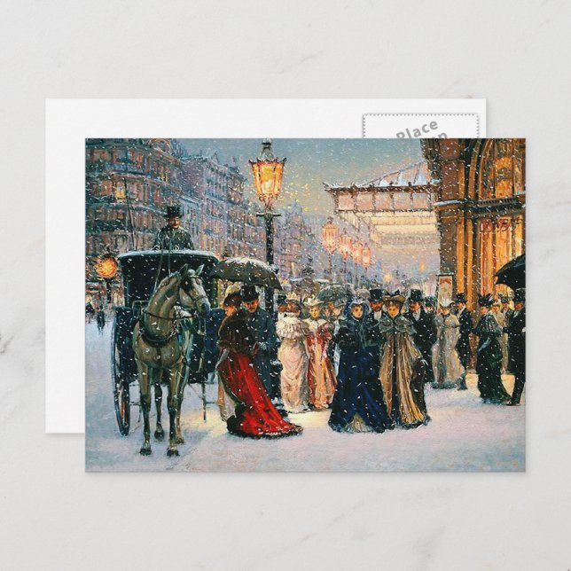 Cartes Pour Fêtes Annuelles Hiver vintage Scène Parisienne (Devant / Derrière)