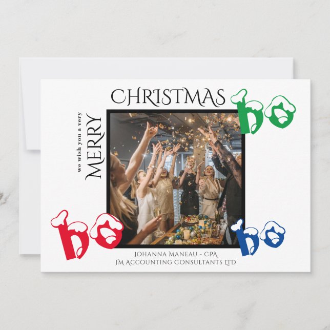 Cartes Pour Fêtes Annuelles Ho Ho Business Clients White Christmas Photo (Devant)