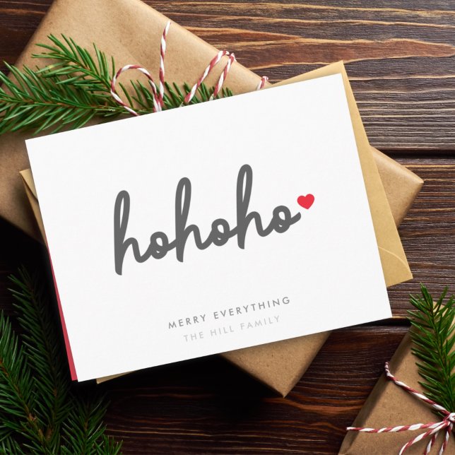 Cartes Pour Fêtes Annuelles Ho Ho | Christmas Heart Modern Minimalist (Créateur téléchargé)