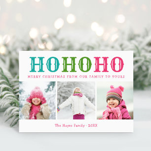 Cartes Pour Fêtes Annuelles Ho Ho Ho   3 Photos Montage Couleurs Éditable Plié