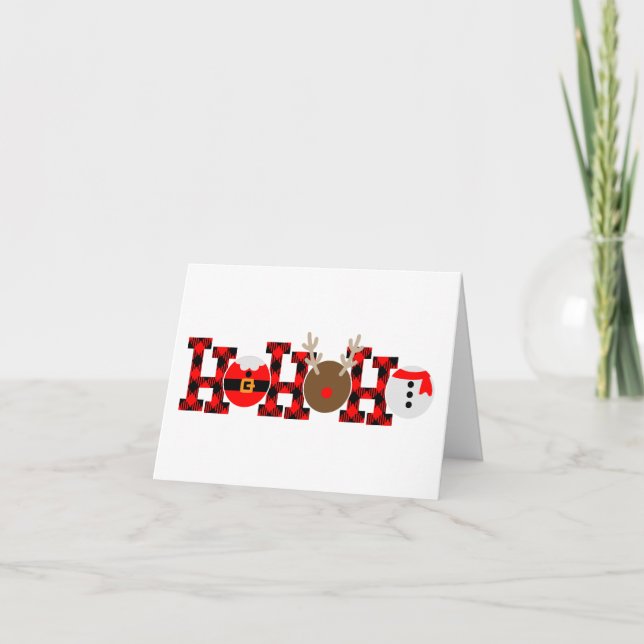 Cartes Pour Fêtes Annuelles Ho Ho Ho Buffalo Plaid | Père Noël Reindeer Snowma (Devant)
