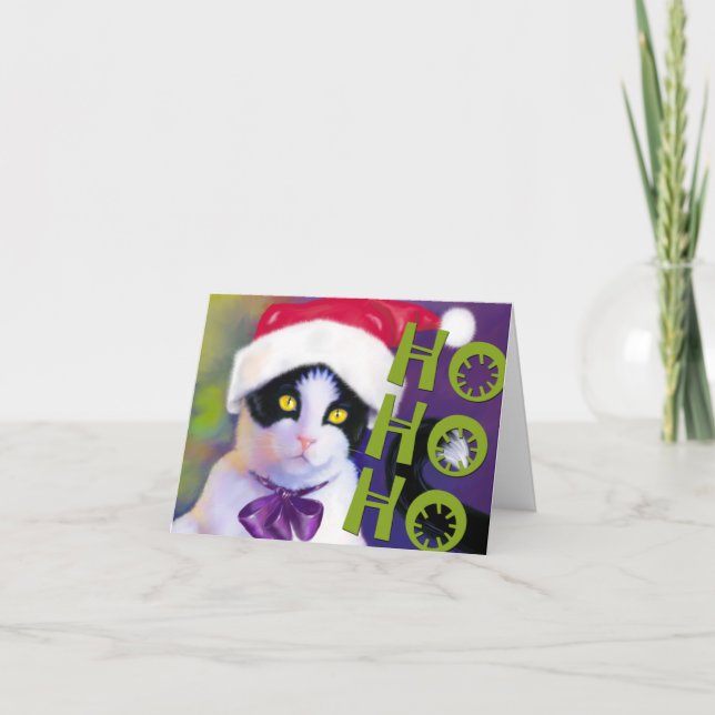 Cartes Pour Fêtes Annuelles HO HO HO chat de Père Noël (Devant)