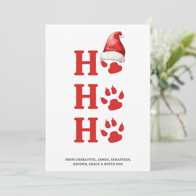 Cartes Pour Fêtes Annuelles Ho Ho Ho Christmas Chien Paw Personnalisé (Debout devant)