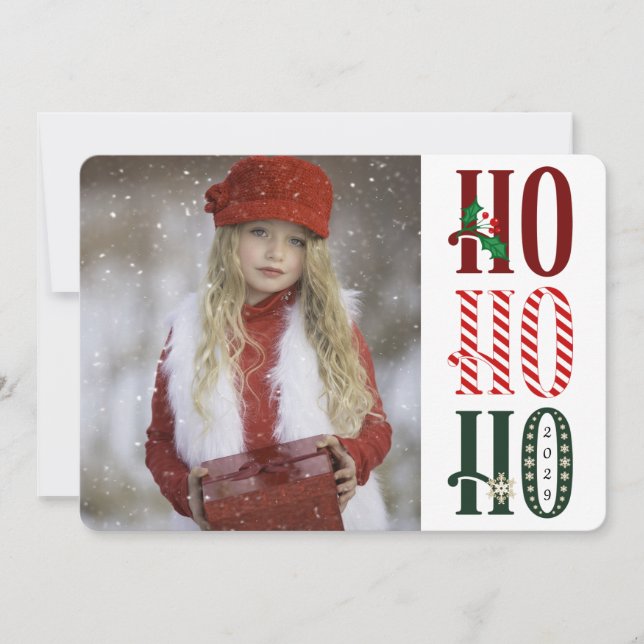 Cartes Pour Fêtes Annuelles HO HO HO Christmas Holiday Photo Grey (Devant)
