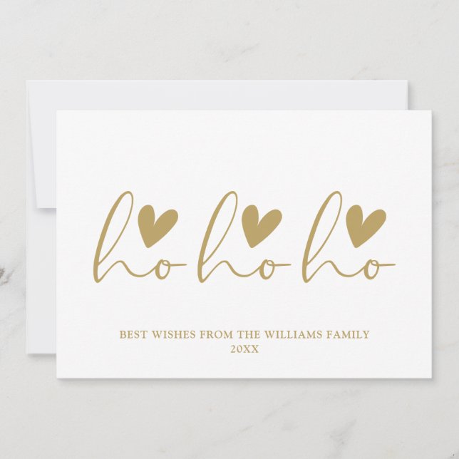 Cartes Pour Fêtes Annuelles Ho Ho Ho Gold Script Coeurs Noël (Devant)