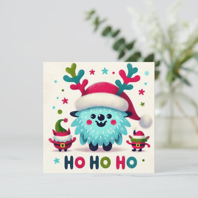 Cartes Pour Fêtes Annuelles HO HO HO mignon elfes de Père Noël (Debout devant)