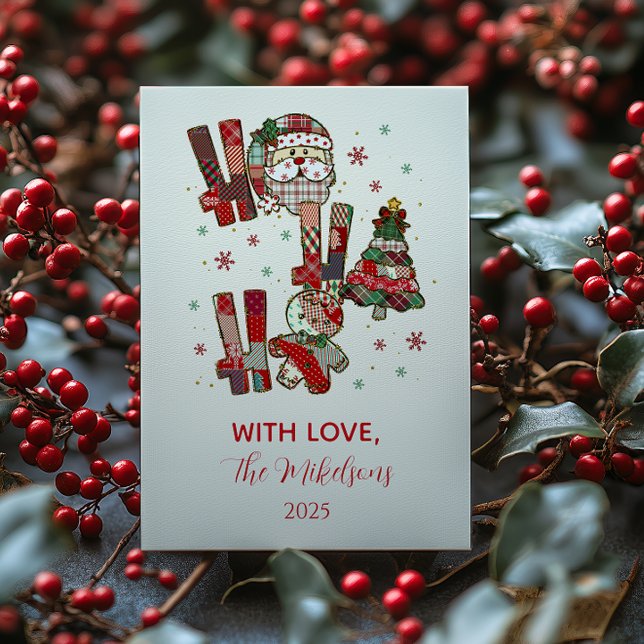 Cartes Pour Fêtes Annuelles Ho Ho Ho Noël Patchwork Rustique (Créateur téléchargé)