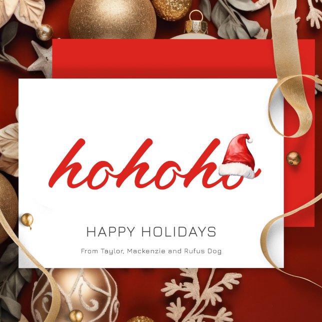 Cartes Pour Fêtes Annuelles Ho Ho Ho Noël personnalisé (Ho Ho Ho Christmas Personalized Holiday Cards by Ricaso. Santa hat red & white simple cards)