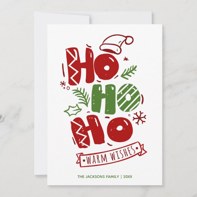 Cartes Pour Fêtes Annuelles Ho Ho Ho Typographie Rouge Vert Noël (Devant)