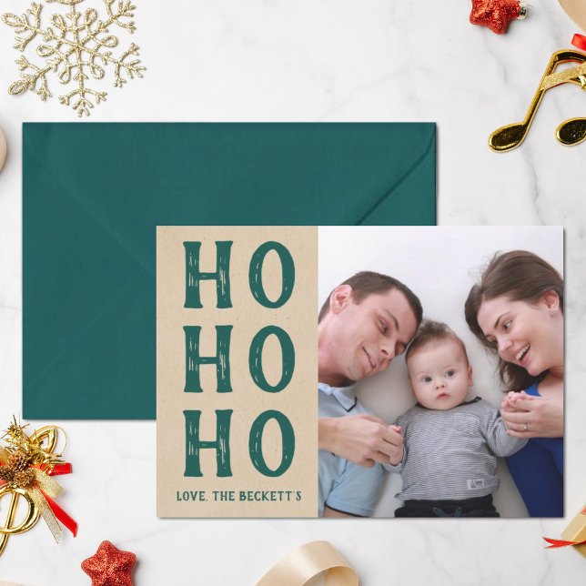 Cartes Pour Fêtes Annuelles HO HO | Rustique Kraft photo de Noël (Créateur téléchargé)
