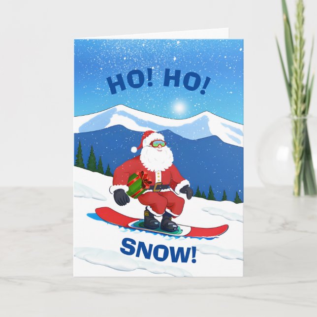 Cartes Pour Fêtes Annuelles Ho Ho Snow Christmas Santa Claus Snowboard (Devant)