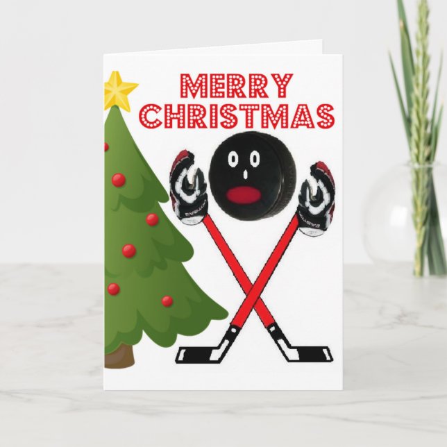 Cartes Pour Fêtes Annuelles Hockey de Noël (Devant)