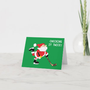 Cartes Pour Fêtes Annuelles Hockey Père Noël Patinage de Noël Vérifier deux fo