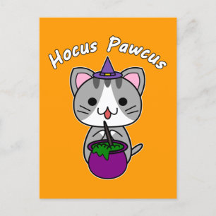 Cartes Pour Fêtes Annuelles Hocus Pawcus - Grey Tabby Chat - Écriture Blanche
