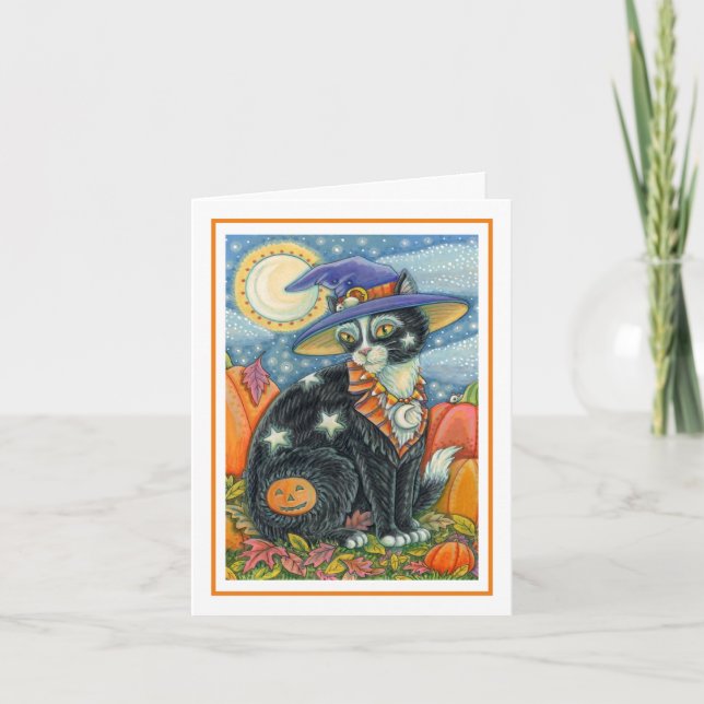 CARTES POUR FÊTES ANNUELLES HOCUS POCUS NOIR CAT WITCH & MOUSE HALLOWEEN (Devant)