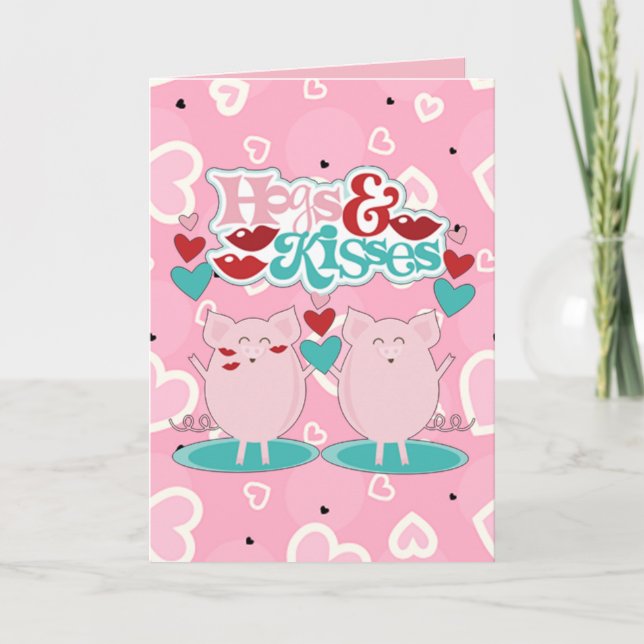Cartes Pour Fêtes Annuelles Hogs Et Baisers Coeurs Sucrés Valentine (Devant)