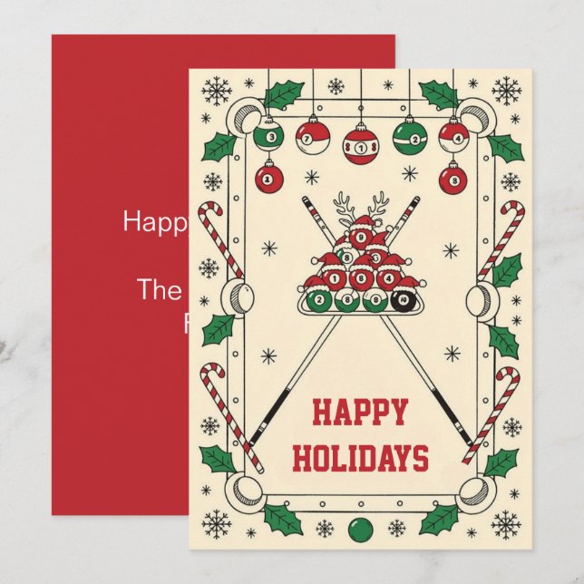 Cartes Pour Fêtes Annuelles Holiday Billiard player Christmas Cards (Devant / Derrière)