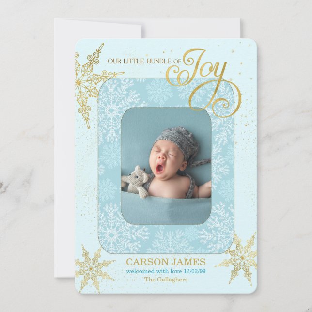 Cartes Pour Fêtes Annuelles Holiday Birth Announcement It's a Boy Blue Photo (Devant)