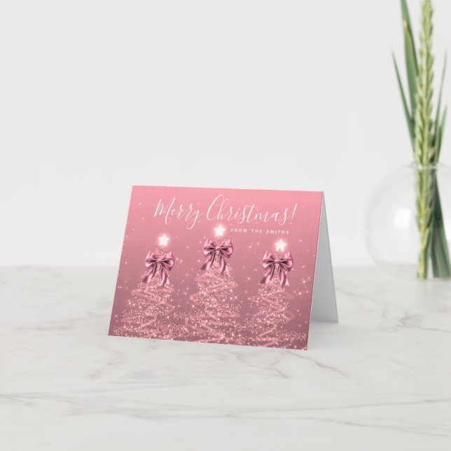Cartes Pour Fêtes Annuelles Holiday Blush Pink Christmas Trees Greeting  (Devant)