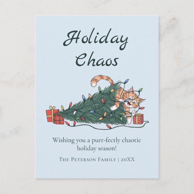Cartes Pour Fêtes Annuelles Holiday Chaos Funny Cat Christmas Postcard (Devant)