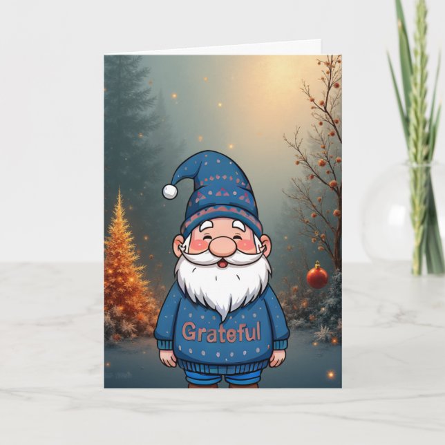Cartes Pour Fêtes Annuelles Holiday Gratitude Gnome (Devant)