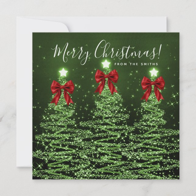 Cartes Pour Fêtes Annuelles Holiday Green Christmas Trees Greeting Red  (Devant)
