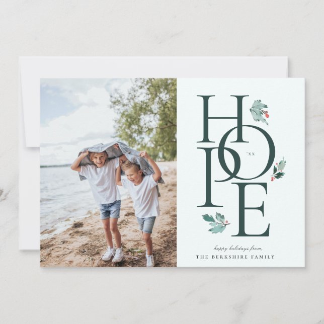 Cartes Pour Fêtes Annuelles Holiday Hope Modern Botanical Berry Photo Green (Devant)