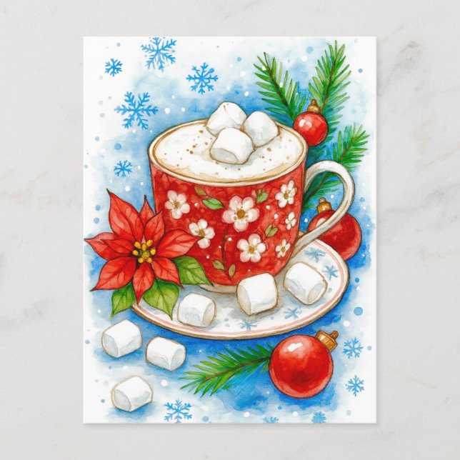 Cartes Pour Fêtes Annuelles Holiday Hot Cocoa Marshmallows Christmas Postcard (Devant)