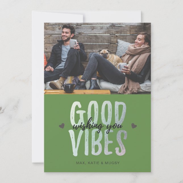 Cartes Pour Fêtes Annuelles Holiday Photo Card | GOOD VIBES - green (Devant)