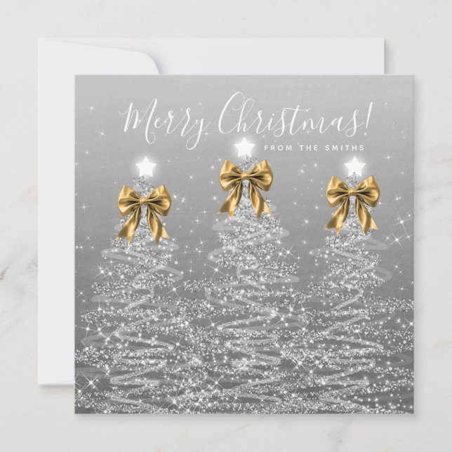 Cartes Pour Fêtes Annuelles Holiday Silver Christmas Trees Greeting Gold  (Devant)